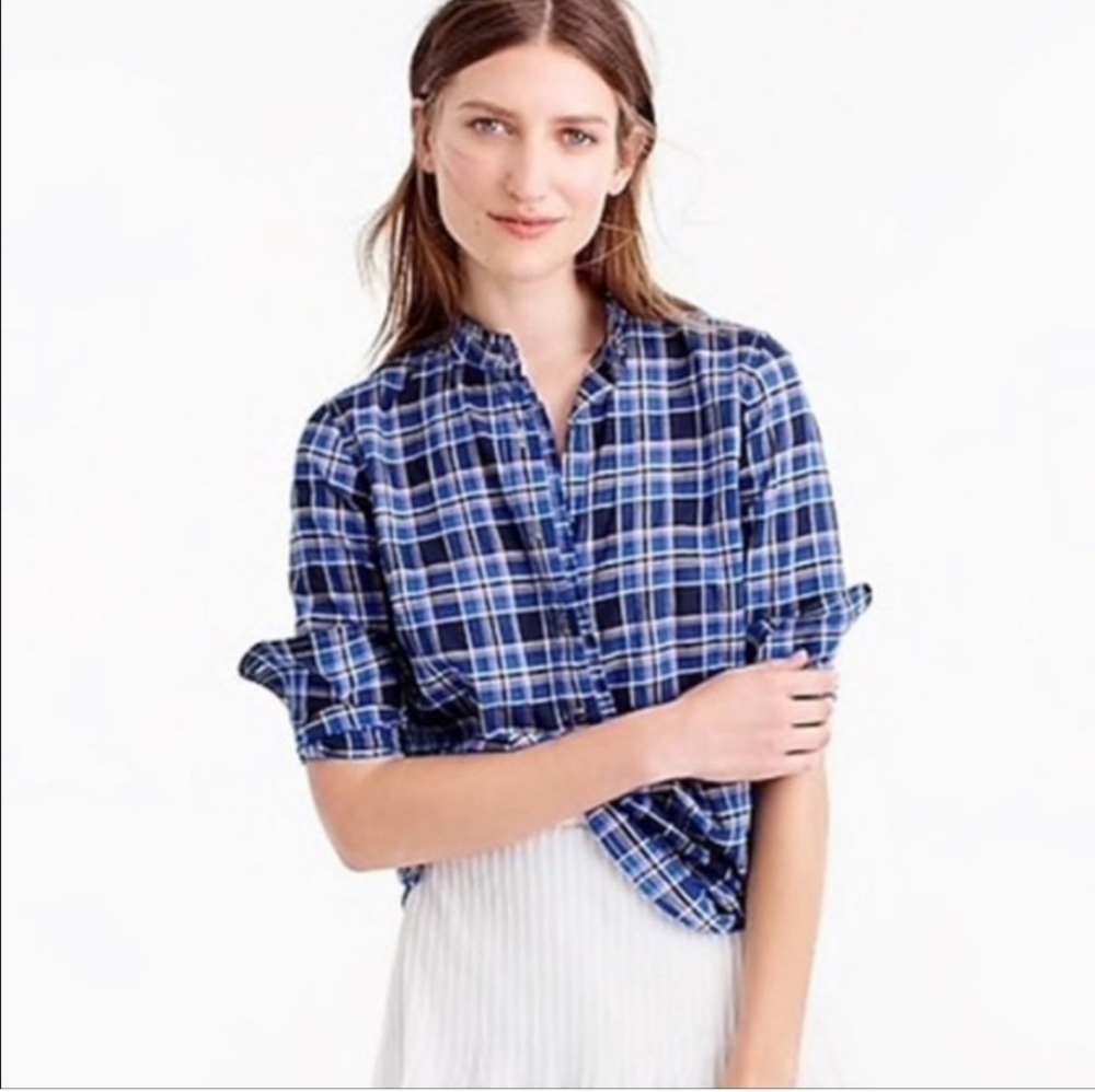J. Crew Blue and White Plaid Button Down Shirt